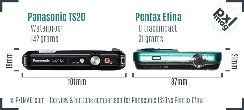 Panasonic TS20 vs Pentax Efina top view buttons comparison