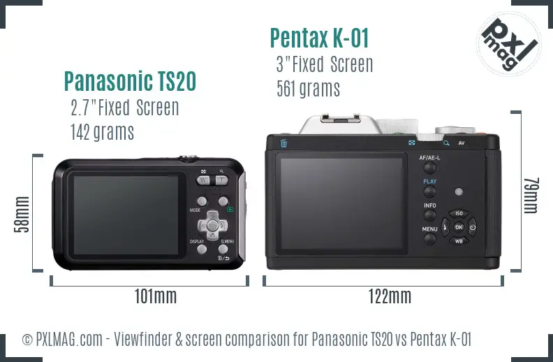 Panasonic TS20 vs Pentax K-01 Screen and Viewfinder comparison