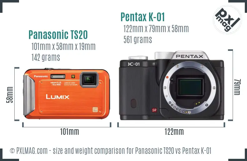 Panasonic TS20 vs Pentax K-01 size comparison