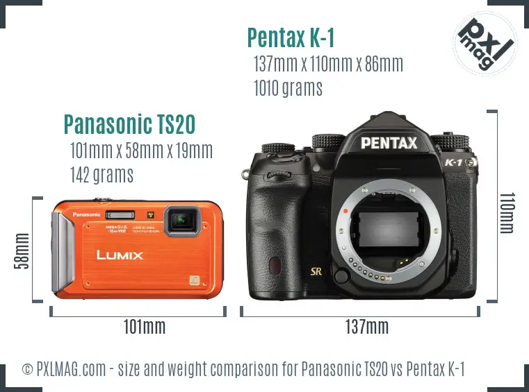Panasonic TS20 vs Pentax K-1 size comparison