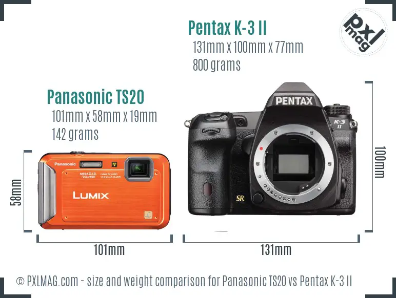 Panasonic TS20 vs Pentax K-3 II size comparison