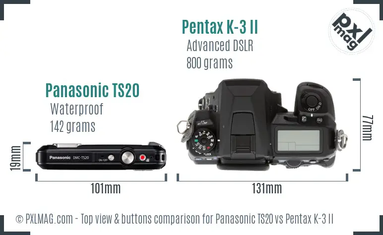Panasonic TS20 vs Pentax K-3 II top view buttons comparison