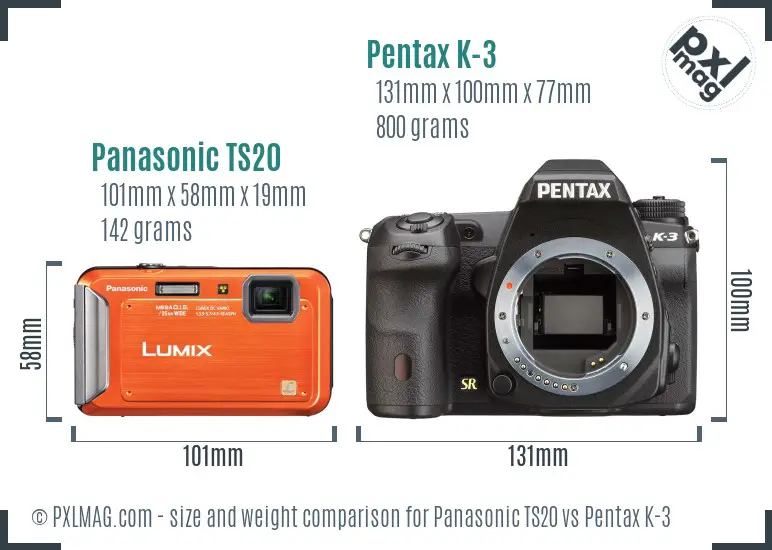 Panasonic TS20 vs Pentax K-3 size comparison