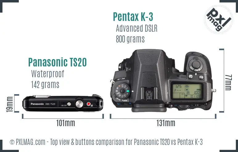 Panasonic TS20 vs Pentax K-3 top view buttons comparison