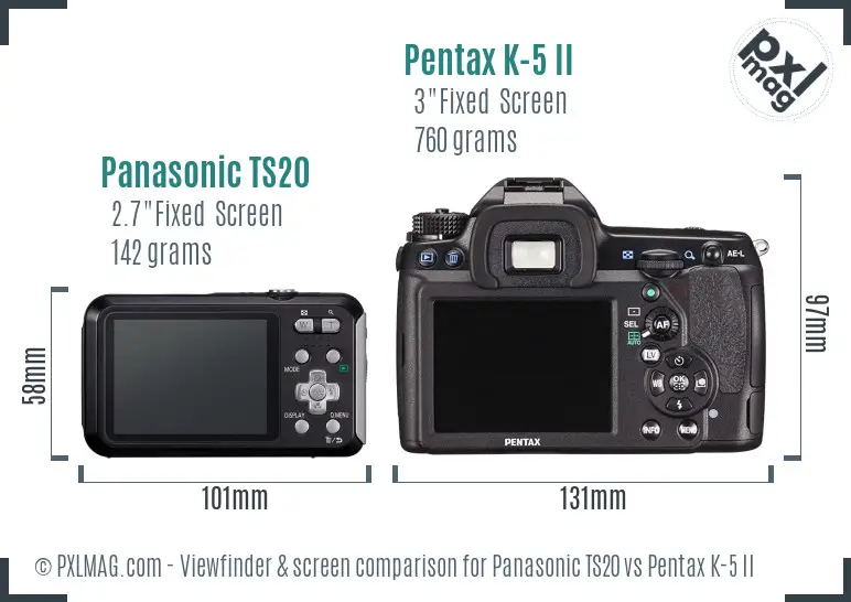 Panasonic TS20 vs Pentax K-5 II Screen and Viewfinder comparison