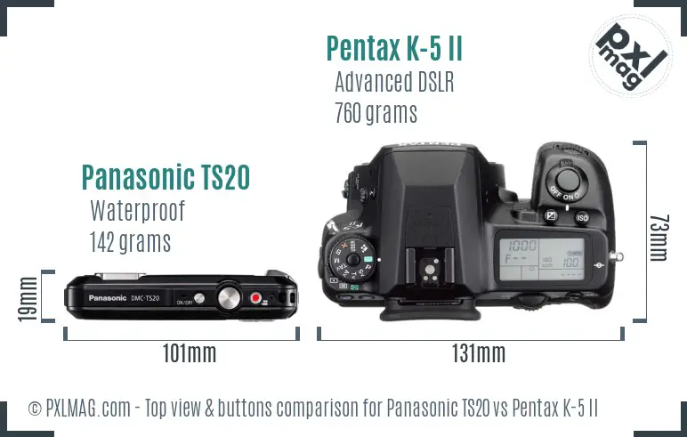 Panasonic TS20 vs Pentax K-5 II top view buttons comparison