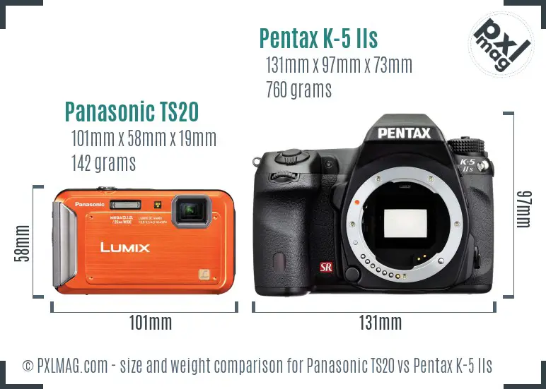 Panasonic TS20 vs Pentax K-5 IIs size comparison