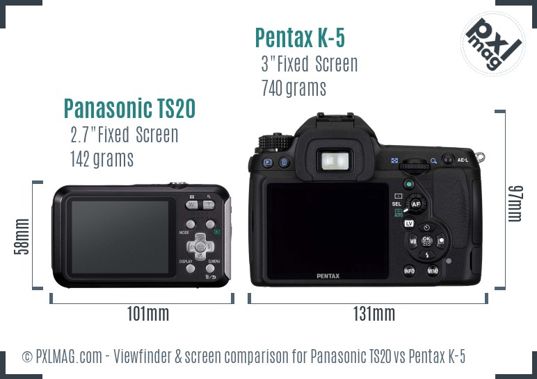 Panasonic TS20 vs Pentax K-5 Screen and Viewfinder comparison