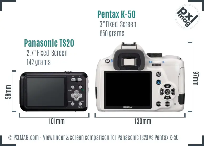 Panasonic TS20 vs Pentax K-50 Screen and Viewfinder comparison