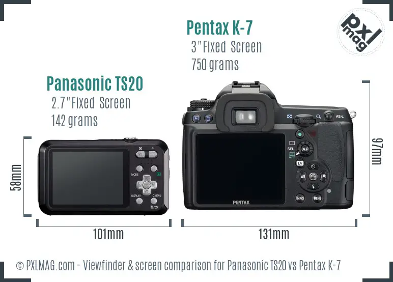 Panasonic TS20 vs Pentax K-7 Screen and Viewfinder comparison