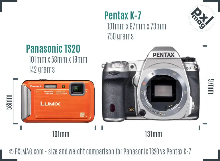 Panasonic TS20 vs Pentax K-7 size comparison