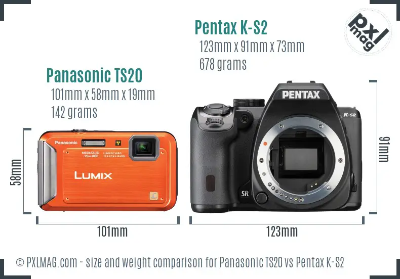 Panasonic TS20 vs Pentax K-S2 size comparison