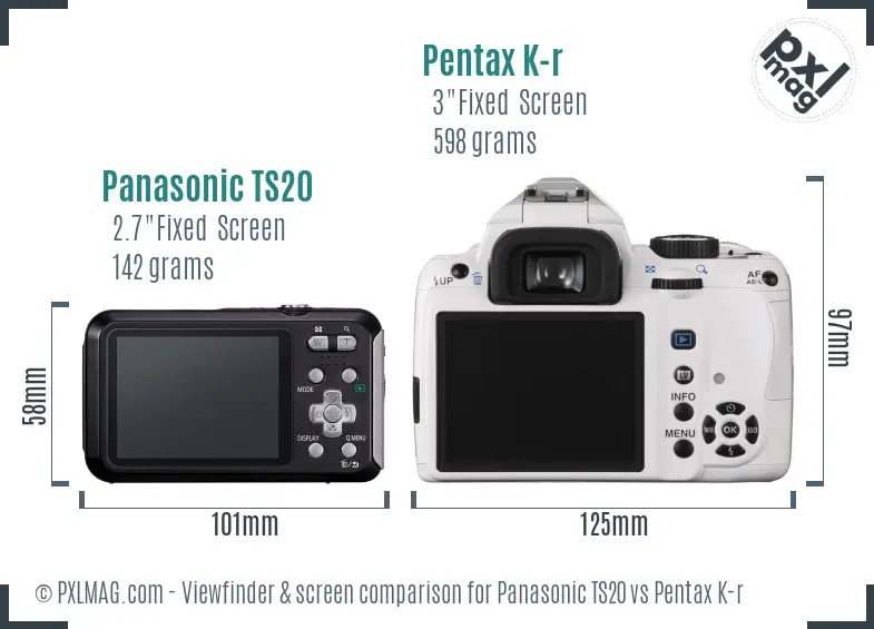Panasonic TS20 vs Pentax K-r Screen and Viewfinder comparison