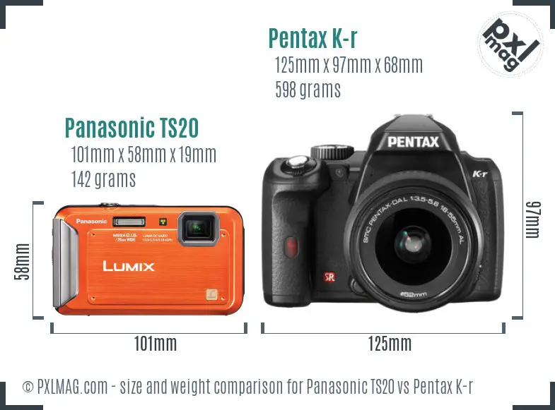Panasonic TS20 vs Pentax K-r size comparison