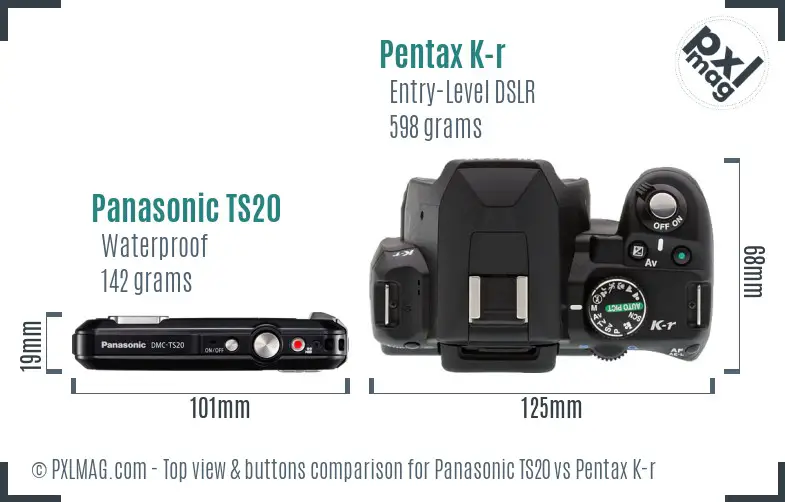 Panasonic TS20 vs Pentax K-r top view buttons comparison