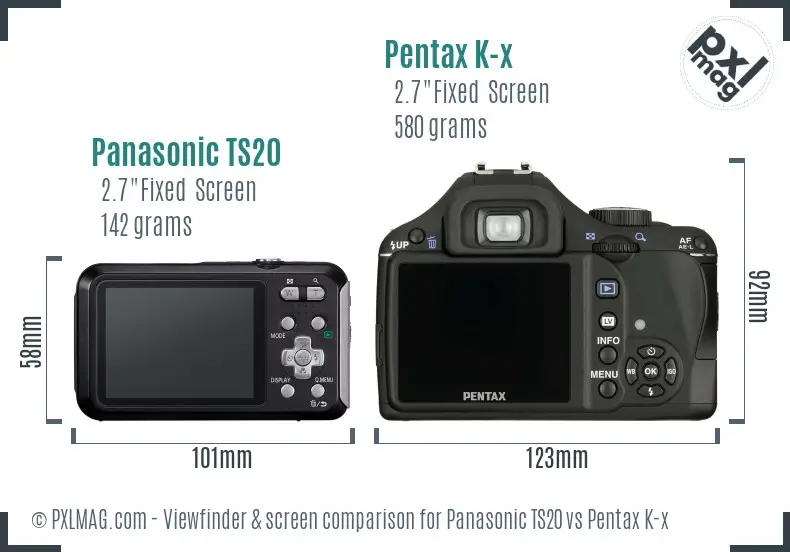 Panasonic TS20 vs Pentax K-x Screen and Viewfinder comparison