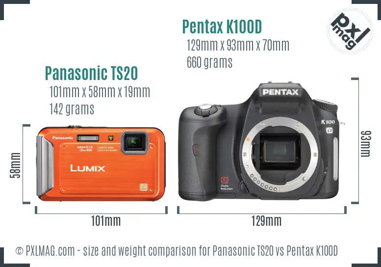 Panasonic TS20 vs Pentax K100D size comparison