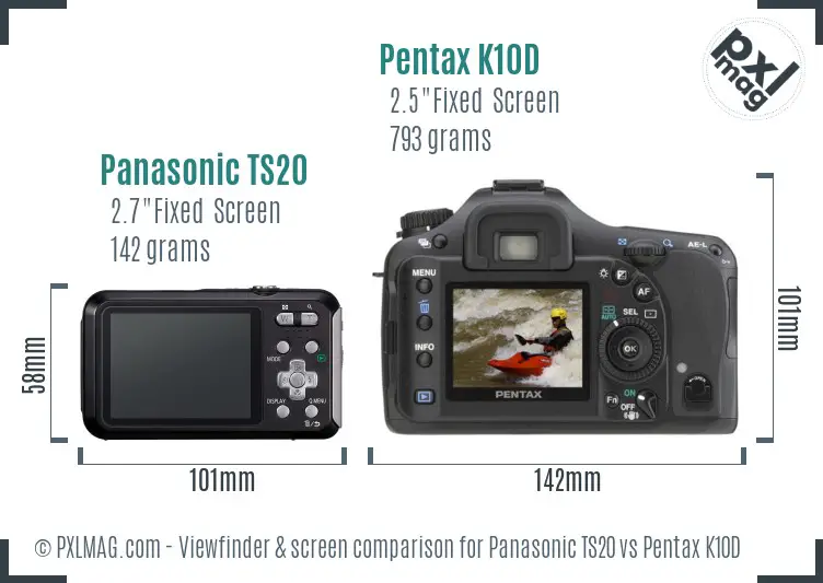 Panasonic TS20 vs Pentax K10D Screen and Viewfinder comparison