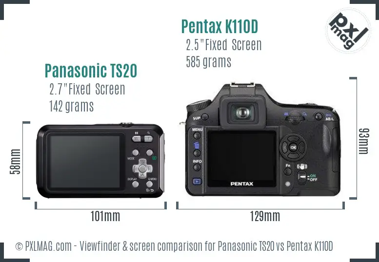 Panasonic TS20 vs Pentax K110D Screen and Viewfinder comparison
