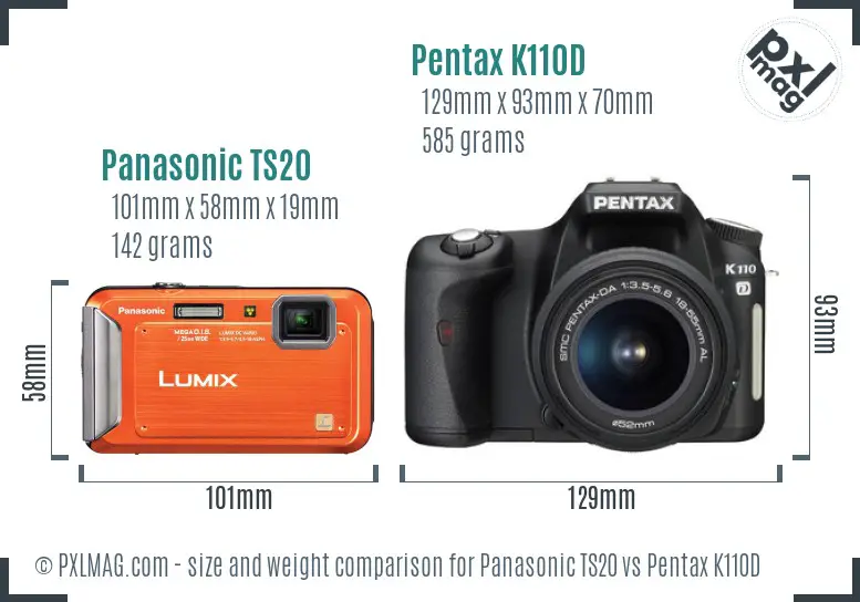 Panasonic TS20 vs Pentax K110D size comparison