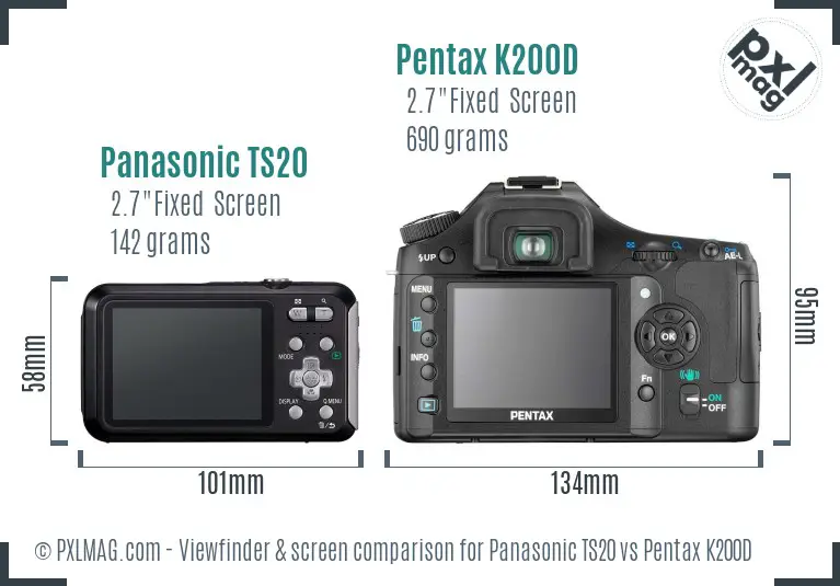 Panasonic TS20 vs Pentax K200D Screen and Viewfinder comparison