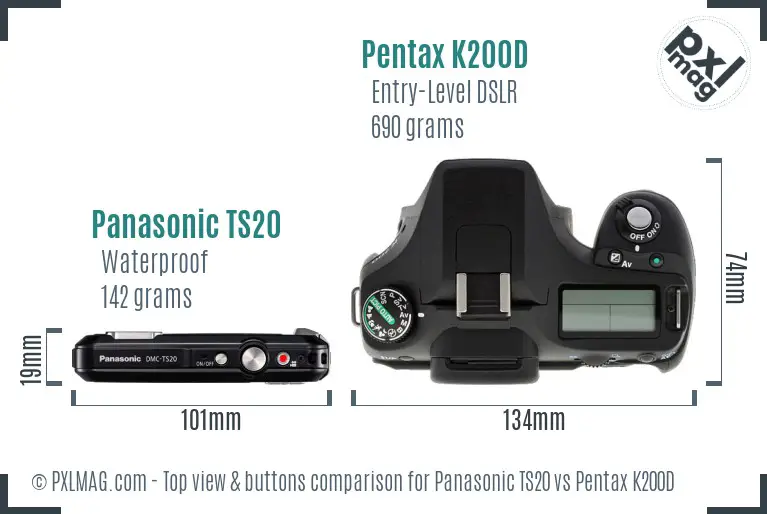 Panasonic TS20 vs Pentax K200D top view buttons comparison
