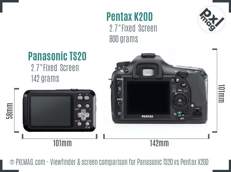 Panasonic TS20 vs Pentax K20D Screen and Viewfinder comparison