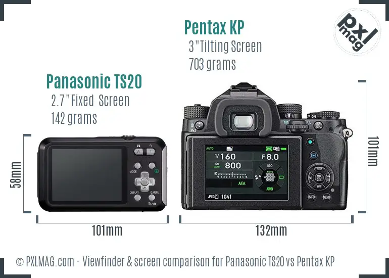 Panasonic TS20 vs Pentax KP Screen and Viewfinder comparison