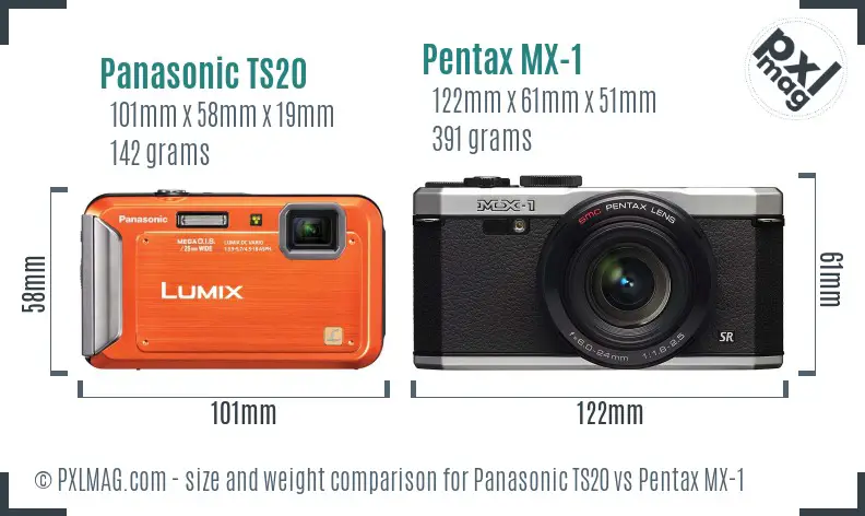 Panasonic TS20 vs Pentax MX-1 size comparison