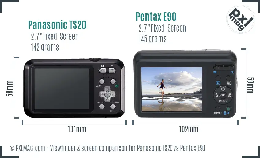Panasonic TS20 vs Pentax E90 Screen and Viewfinder comparison
