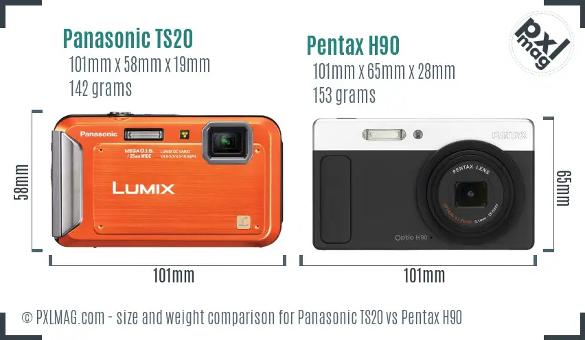 Panasonic TS20 vs Pentax H90 size comparison