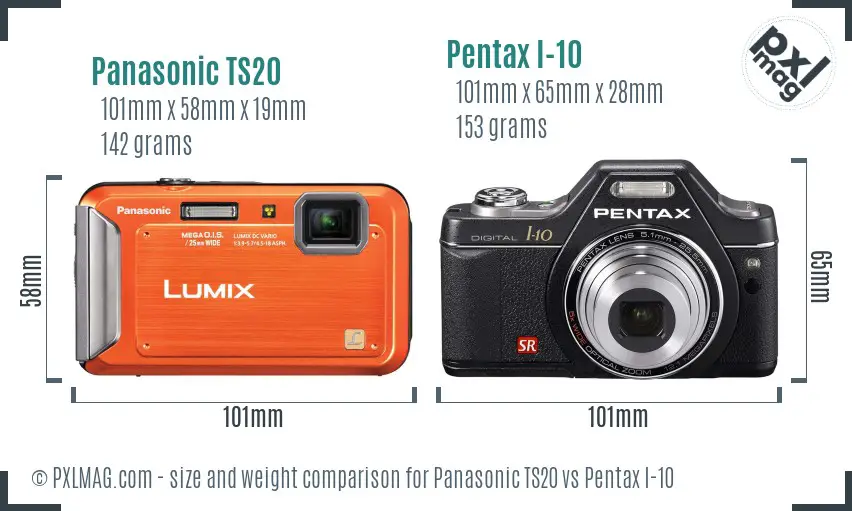 Panasonic TS20 vs Pentax I-10 size comparison