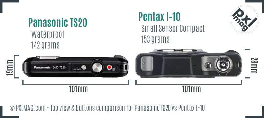 Panasonic TS20 vs Pentax I-10 top view buttons comparison