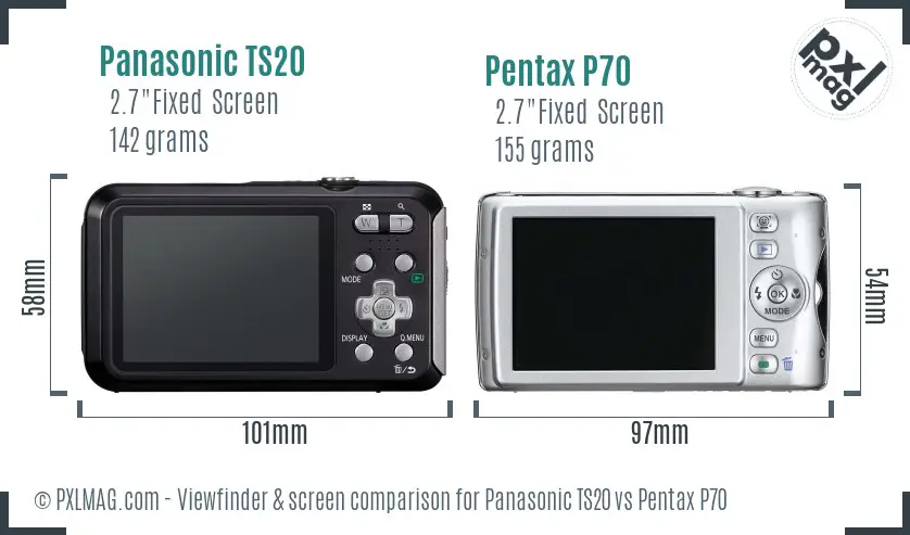 Panasonic TS20 vs Pentax P70 Screen and Viewfinder comparison
