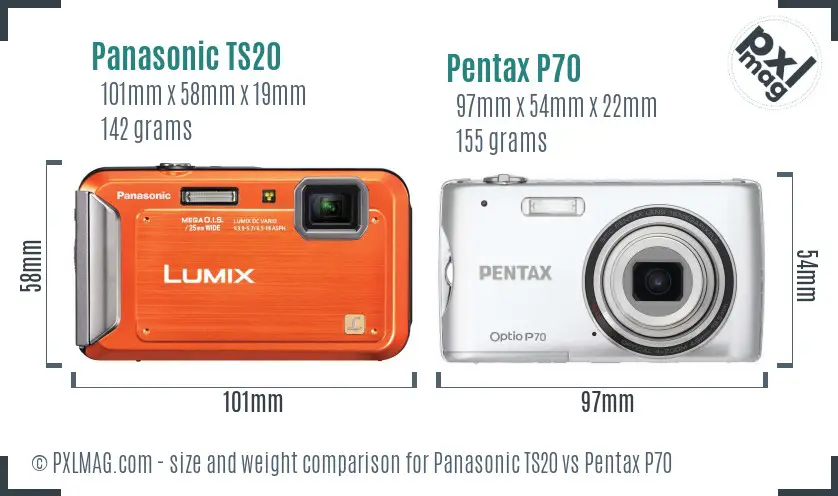 Panasonic TS20 vs Pentax P70 size comparison