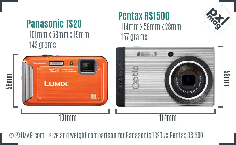 Panasonic TS20 vs Pentax RS1500 size comparison