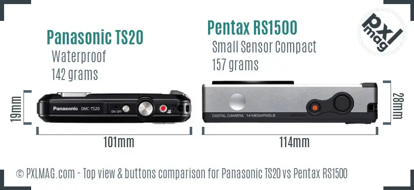 Panasonic TS20 vs Pentax RS1500 top view buttons comparison