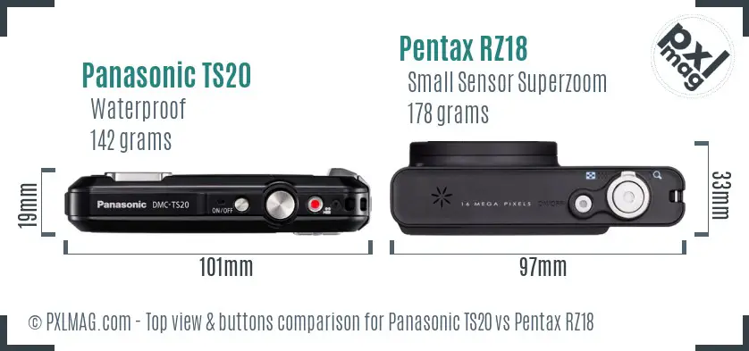 Panasonic TS20 vs Pentax RZ18 top view buttons comparison