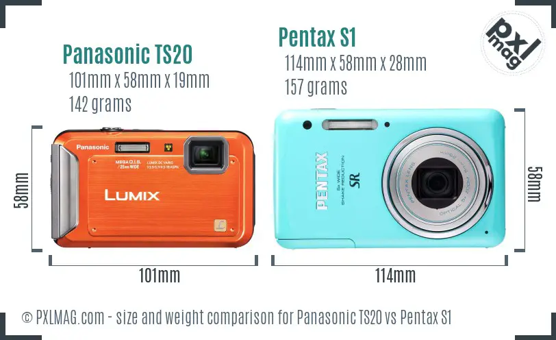 Panasonic TS20 vs Pentax S1 size comparison