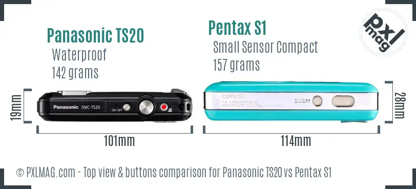 Panasonic TS20 vs Pentax S1 top view buttons comparison