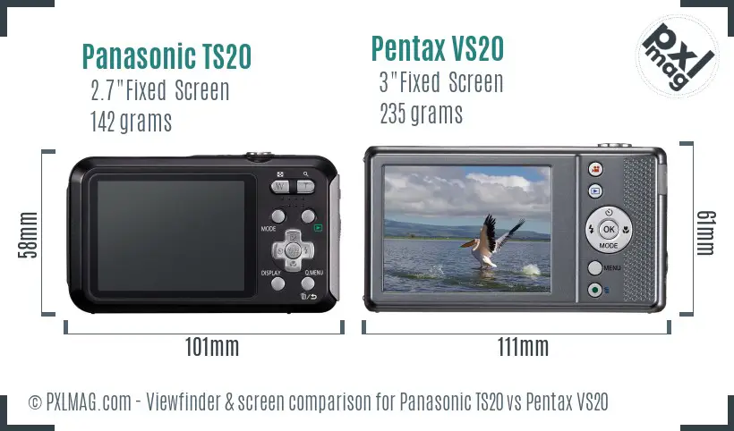 Panasonic TS20 vs Pentax VS20 Screen and Viewfinder comparison