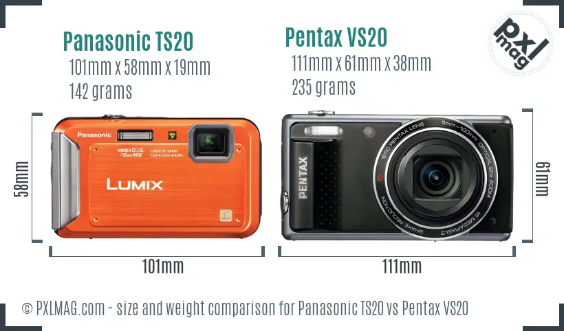 Panasonic TS20 vs Pentax VS20 size comparison