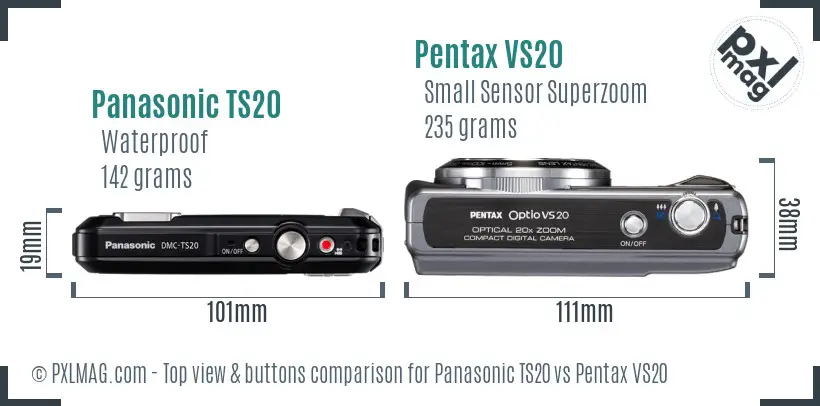 Panasonic TS20 vs Pentax VS20 top view buttons comparison