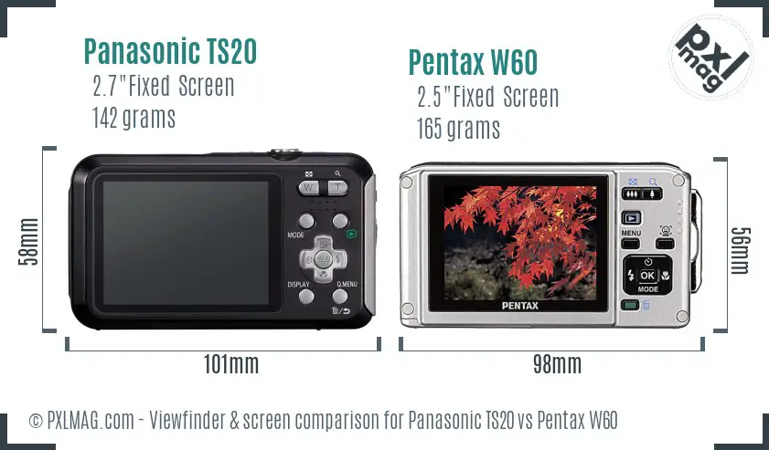 Panasonic TS20 vs Pentax W60 Screen and Viewfinder comparison