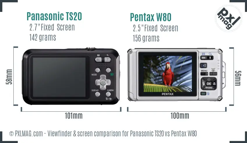 Panasonic TS20 vs Pentax W80 Screen and Viewfinder comparison