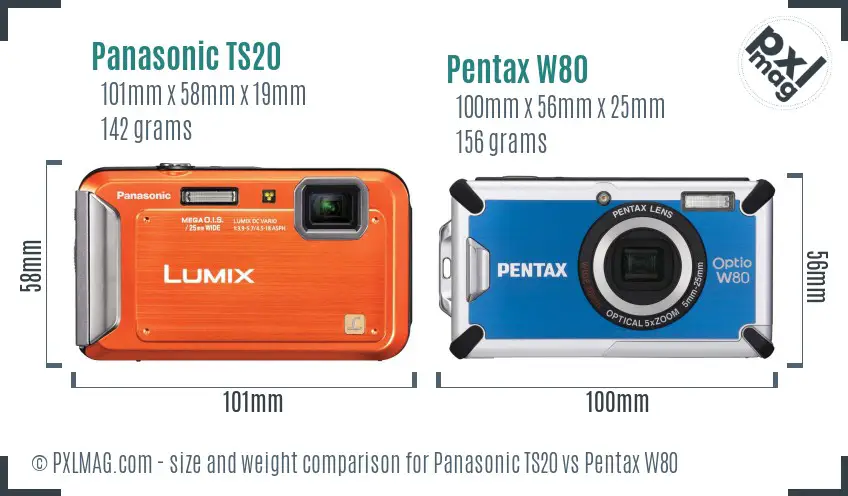 Panasonic TS20 vs Pentax W80 size comparison