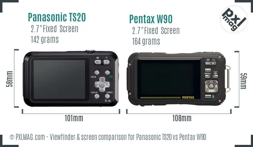 Panasonic TS20 vs Pentax W90 Screen and Viewfinder comparison