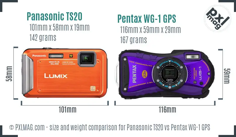 Panasonic TS20 vs Pentax WG-1 GPS size comparison