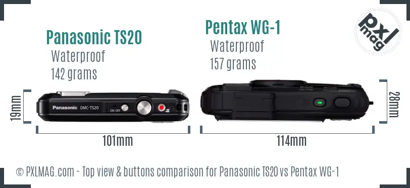 Panasonic TS20 vs Pentax WG-1 top view buttons comparison