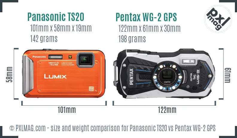 Panasonic TS20 vs Pentax WG-2 GPS size comparison